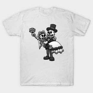 Married Skeletons Black And White Edition T-Shirt